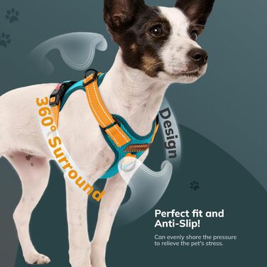 Шлейка для собак FAYOGOO з переднім кріпленням, не тягне, регульована, м'яка, з підкладкою, для малих, середніх та великих собак, синього кольору (S)