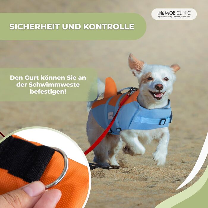 Жилет рятувальний для собак Mobiclinic® Sharky, блакитний та помаранчевий, для плавання, серфінгу та вітрильного спорту