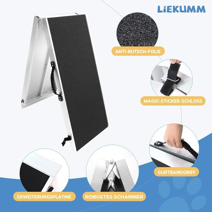 Складана автомобільна рампа для собак LIEKUMM 184,5×38 см, переносна пандус-степи для собак, навантаження 180 кг, для авто, позашляховиків та вантажівок