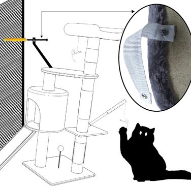 Кігтеточка Vounot - стабільний комплекс для котів з платформами, гніздом та мотузкою з сизалю, 115 см, сірий колір