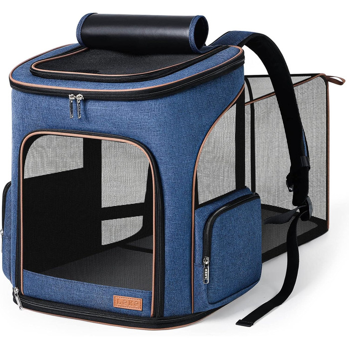 Рюкзак для тварин Lekereise, розширюваний, для котів та маленьких собак, ідеальний для подорожей та активного відпочинку, об'єм до 20 кг, рожевий (та блакитний), 24.4'L x 14'W x 16.2'H