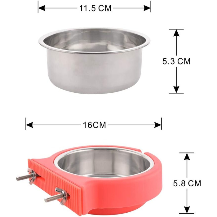 Миска для клітки для тварин MOACC, знімний тримач, нержавіюча сталь, миска для води та їжі для собак та котів, рожева