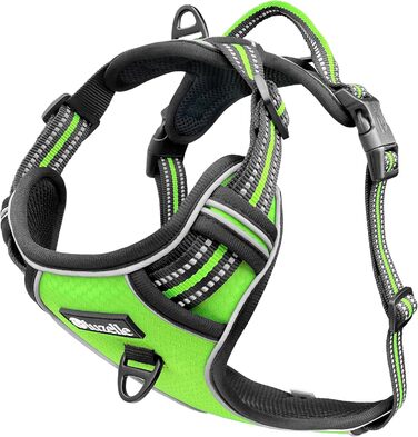 Шлейка для собак середніх порід Bluzelle, світловідбиваюча з ручкою та кишенею для GPS-трекера, анти-тяга, дихаюча, розмір M, зелена