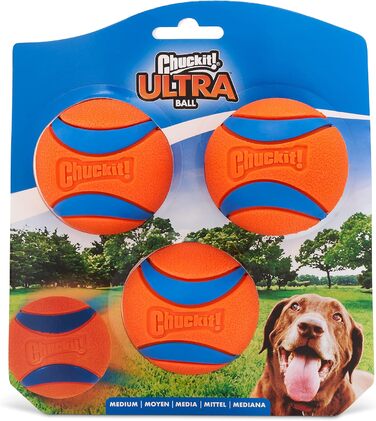 Chuckit! Ultra Ball – іграшковий м'яч для собак, міцний гумовий, високий відскок, плаваючий, сумісний з пусковим пристроєм, 3 шт, розмір M