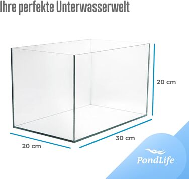 Акваріум зі скла для риб і черепах Pondlife 30×20×20 см, для прісної та солоної води, тераріум