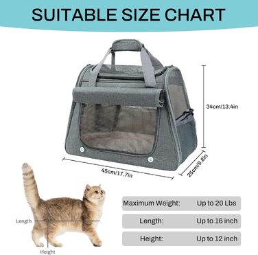Транспортна сумка для котів та дрібних собак YooxArmor, 45 x 25 x 34 см, до 9 кг, сіра