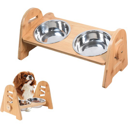 Набір мисок для собак та котів SilverChry: підняті миски з нержавіючої сталі, регульована висота, бамбукова годівниця, 2 шт.