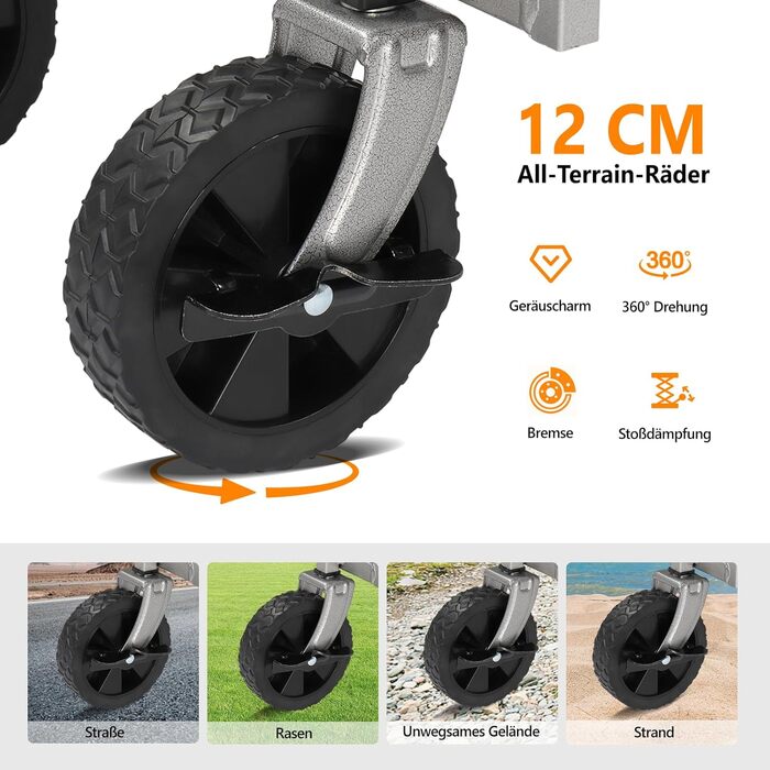 Візок Bonnlo для перевезення вантажів, 100 кг, 600D Oxford, сталевий каркас, 74,5×45,5×84 см (сірий)