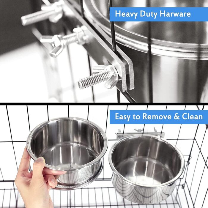 Набори годівниць для тварин Hniuyun: нержавіюча сталь, підвісні миски для собак, котів, птахів, кроликів, морських свинок (2 шт.)