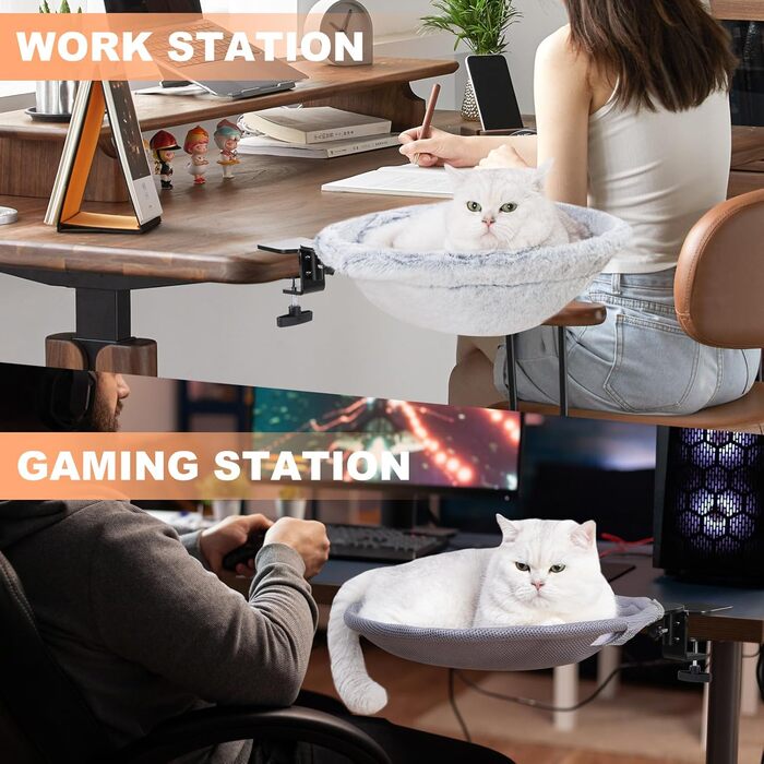 Крісло-гамак для котів Uross - 360° обертання та регулювання висоти, м'яке ліжко для котів з 2 знімними чохлами, для дому та офісу, цілорічне використання (Сірий)