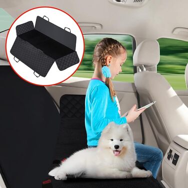 Універсальний килимок для собак у машину 4-в-1 - захист заднього сидіння, водовідштовхувальний та стійкий до подряпин - килимок для собак в авто, підходить для легкових, вантажних та позашляхових автомобілів, 137×147 см (Чорний)