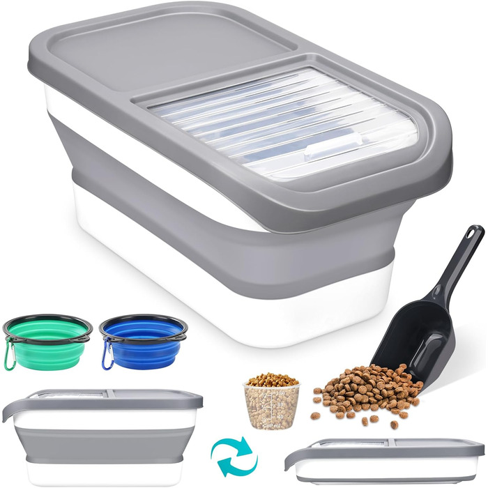 Контейнер для корму для собак, 8 кг, складаний, з кришкою та мірним ковпачком, герметичний, для зберігання