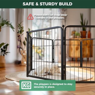 FXW Homeplus Unleashed: Вольєр для собак - безпечне та безстресове місце для ігор. Міцний, 8 панелей по 61 см, підходить для цуценят та маленьких собак. Чорний колір, патентована модель.