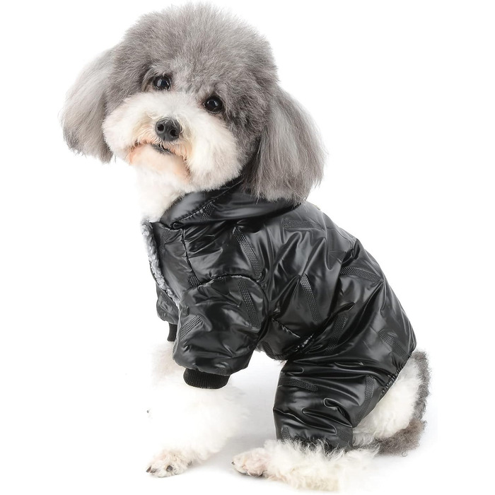 Зунеа Водонепроникний зимовий костюм для собак, теплий флісовий набір з капюшоном, чорний (M)