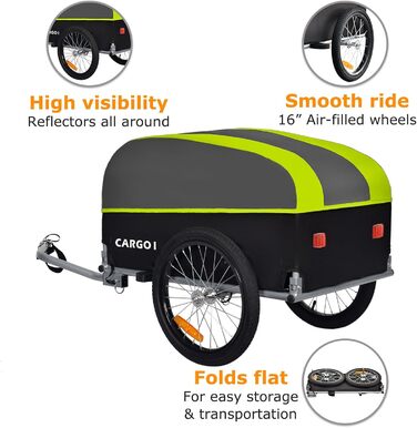 Fahrradanhänger Tiggo VS Cargo: Великий вантажний причіп для велосипеда, 75x46 см, 120 літрів, зелений