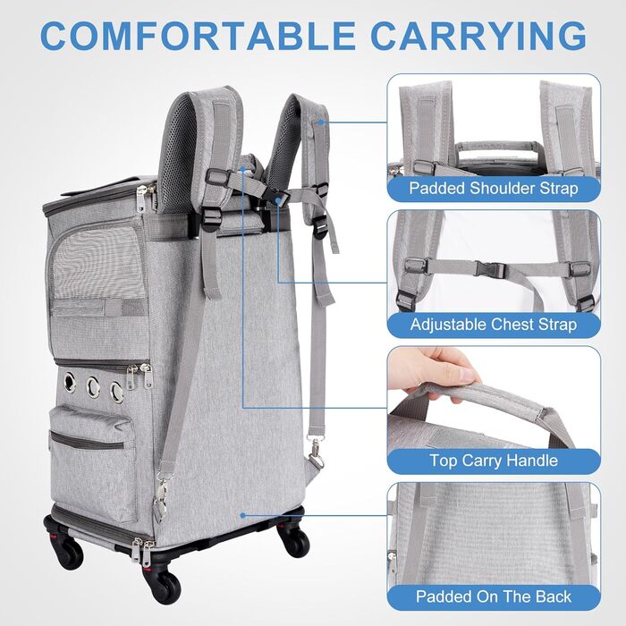 Переноска для котів та собак, XL, сіра. Зручна переноска з колесами, розкладна, до 12 кг