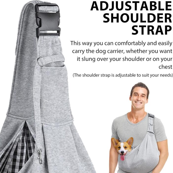 Сумка-переноска для собак, регульований плечовий ремінь, переноска для домашніх тварин, для маленьких собак та котів, для прогулянок, вантажопідйомність до 7.5 кг (Сіра)