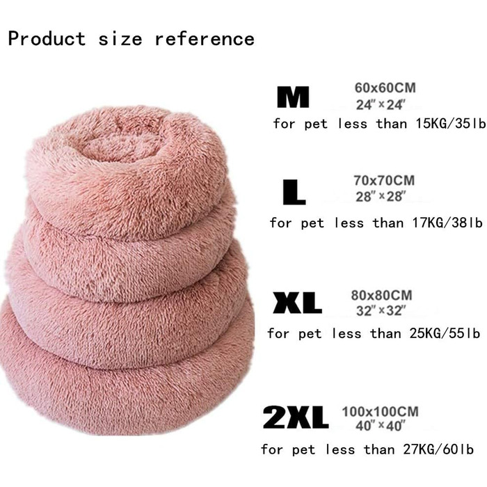 Кругла м'яка лежанка для собак та котів, великого розміру, чорна/рожева (M-60см)