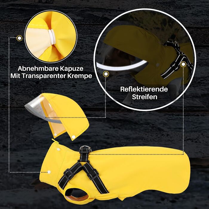 Дощовик для собак SlowTon з нагрудником, знімна капюшон, водонепроникна куртка, двошаровий пончо з світловідбиваючими елементами, жовтий, XS