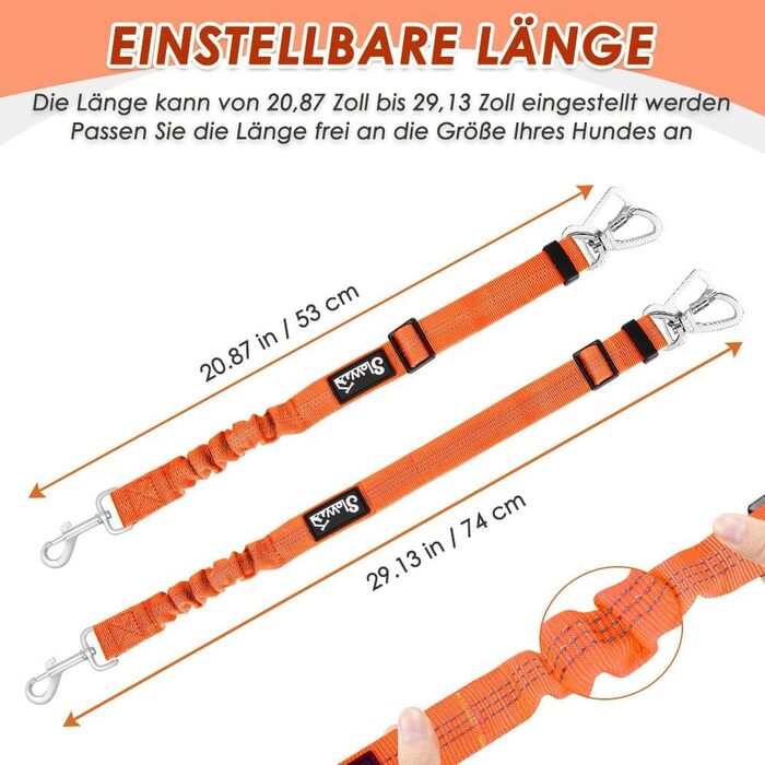 Поясний ремінь безпеки для собак SlowTon (2 шт.) - автолеєрка з регулюванням, еластичний амортизатор, міцний нейлон, світловідбиваючий