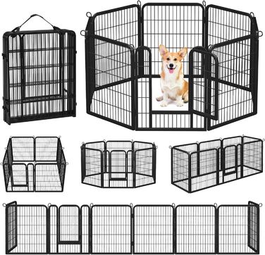 Вольєр для цуценят Yaheetech 16-частинний, вольєр для собак з замком, переносна сумка та кріпильні ремені, для квартири та саду, легка збірка (80 см, 16 шт.)