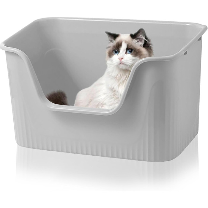 Відкритий лоток для котів Duscdesp 64x45x33 см з високим бортиком, сірий. Великий лоток для котів, без кришки, стійкий до розбризкування, підходить для великих котів та кошенят.