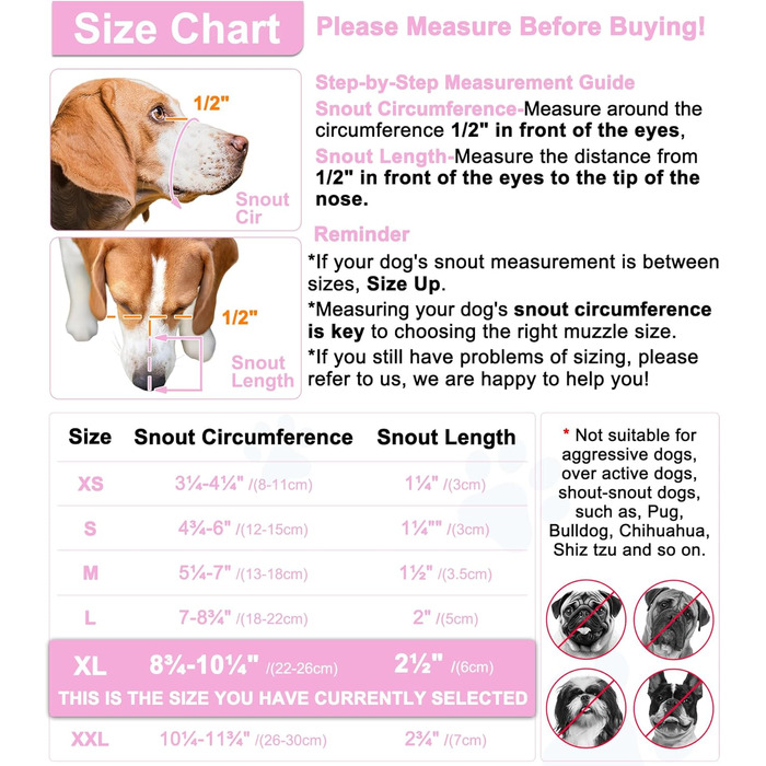 Нашийник-маска для собак LUCKYPAW, сітка, великі та середні породи, м'яка, запобігає укусам, пити можна, дихає, регулюється, для цуценят (XXL (морда: 26,4 см), XL (морда: 20-27 см))