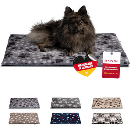 Лежак для собак HS-Hundebett® S 55x75 см, двосторонній, м'який, сірий з лапкою, для дивану, авто і клітки, 3 см наповнювач, вироблено в Німеччині