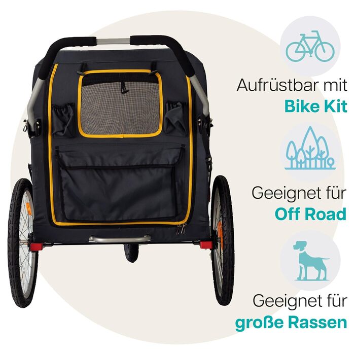 Візок для собак Innopet Hercules 2.0, жовто-сірий - міцний, до 50 кг, з дощем, колеса 45см, EFA колеса