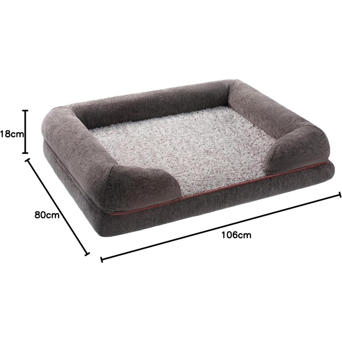 Ортопедичне собаче ліжко з знімним та пральним чохлом, неслизьке, темно-сірий колір, розмір L (106x80x18 см)