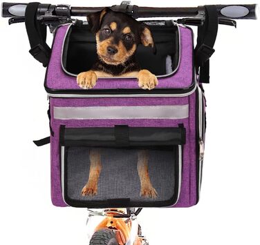 Сумка на велосипед для тварин (собаки, коти), рюкзак для домашніх улюбленців з сіткою, складана переноска для собак та котів до 6 кг (фіолетовий, 53 x 29 x 33 см)