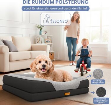 Ортопедичне ліжко для собак ELONEO, великі породи - 122x89x20 см, корзина для собак з піною з пам'яті, вологостійкий та пральний килимок для собак, подушка для собак, матрац для собак з м'якою оббивкою (76 x 51 x 17 см, Чорний)