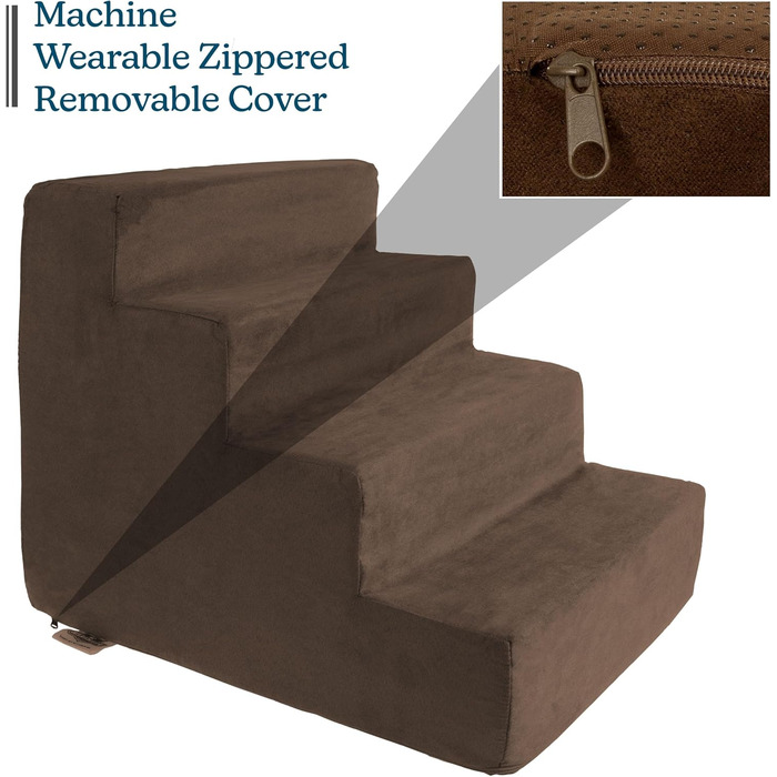 Сходинки для собак Petmaker: 4 сходинки для маленьких собак, для ліжка та дивану, з антиковзною основою, щільним пінополіуретаном та знімним, пральним чохлом, для котів та коричневого кольору