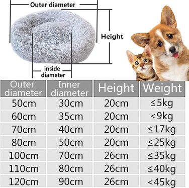 Кругле ліжко для собак та котів Haoye, плюшеве, Ø 50 см, сірого кольору