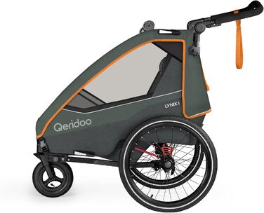 Qeridoo Lynix 1 Forest Green - Причіп для велосипеда, дитячий, на 1 місце, з підвіскою та ременями безпеки | Дитяча коляска-візок, прогулянка, Walker & Bike