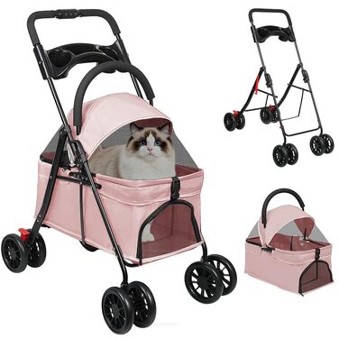 Дитяча коляска для собак та котів Homewell, складана, до 20 кг, рожева