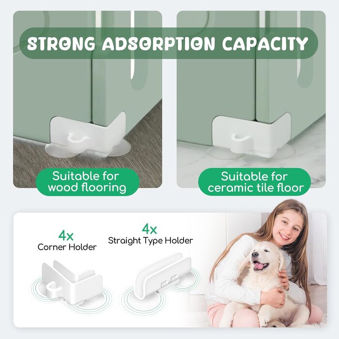 Клітка для собак з дверима, 8 панелей, 61 см, для цуценят, міцний пластик, захисний загін для маленьких тварин, антиковзне та безпечне огорожа, зелений колір, 8 панелей