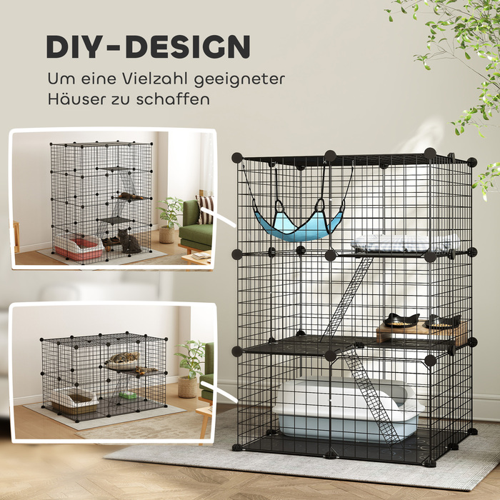 Кімнатний вольєр для котів 105 см, сталевий загін з 3 дверима, модульний DIY-дизайн для кошенят до 4 кг