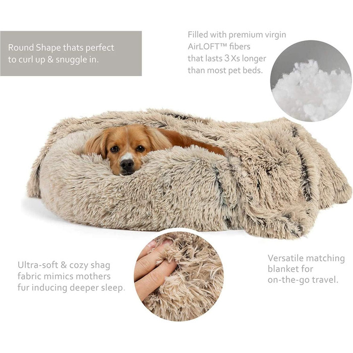 Заспокійнельне ліжко для собак, Donut-дизайн, плюш, з блискавкою, придатне для прання в машині, ліжко для маленьких тварин, собак, котів, кошенят та цуценят, 50 см (XL /80 см, Бежевий)