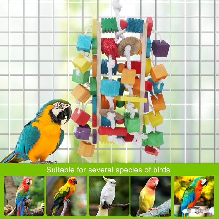Іграшка для папуги MQUPIN: дерев'яні блоки для жування, 56 см, для Африканського сірого папуги, M-11 inches