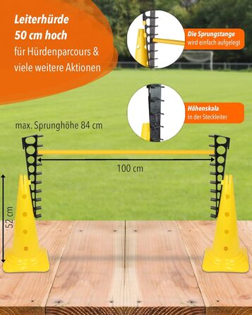 Спортивна перешкода Sportikel24 Комбінована 50 см зі стержнем 100 см – для аджиліті, стрибків та слалому, підходить для собак, коней та дітей (жовта)