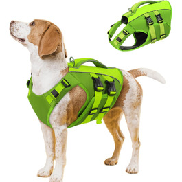 Жилет рятувальний для собак Queenmore, великий, зелений, з ручкою, для дайвінгу, каякінгу, серфінгу