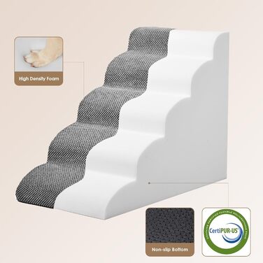 Сходинки для собак EHEYCIGA: 57 см, 5 сходинок, сірий колір. Підходять для маленьких собак, зручні для доступу до диванів та ліжок. Матеріал: високощільний губчастий матеріал, знімний та миючий чохол, антиковзне покриття. Розміри: 83.8 x 40 x 57 см.