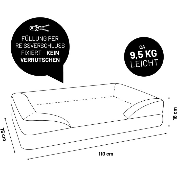 Ортопедичне собаче ліжко Lumaland Outdoor & Indoor | Собаче ліжко-софа 70x60 см | Для маленьких собак | Зі знімним, водонепроникним чохлом | Ортопедичне ліжко для собак