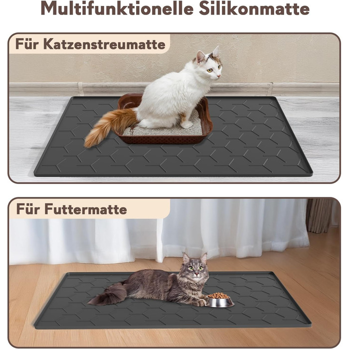 Мапа для котячого туалету Garoopion, силіконова, 86x56 см, чорна. Захист від протікання, легко мити.