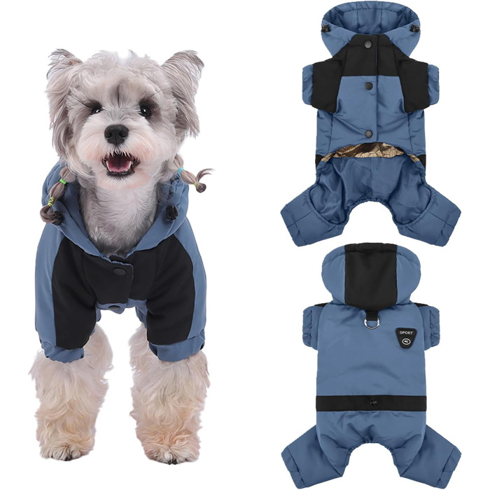 Водонепроникна зимова куртка для собак з капюшоном, тепла повна куртка-комбінезон, регульована, для холодної погоди (Блакитна, 3XL)