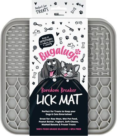 Килимок для лизання для собак та котів Bugalugs, 20 см, сірий, харчовий BPA-free