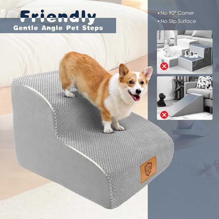 Сходинка для собак HEVOL 2 сходинки, сіра. Зручна та водонепроникна сходинка для маленьких собак та котів на ліжко та диван. Виготовлена з високощільну губку, знімний та миючий чохол.