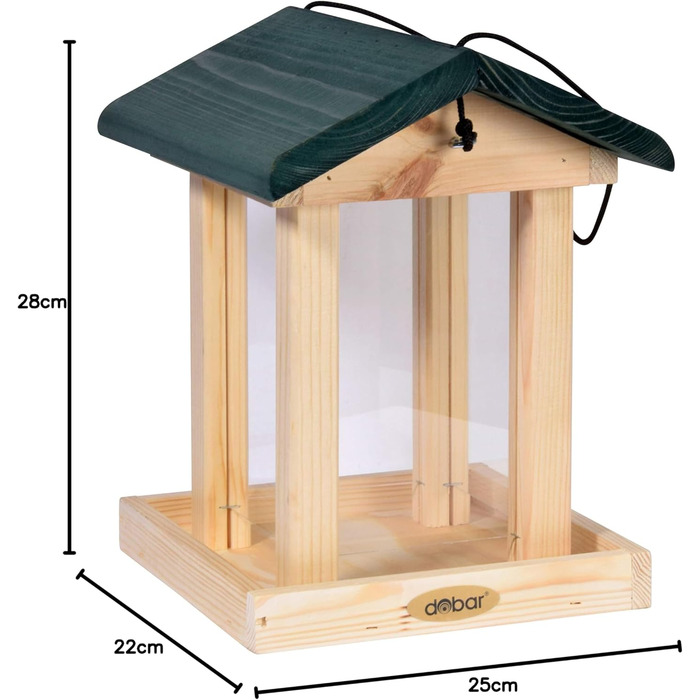 Годівниця для птахів Dobar® 21097e з шиферним дахом, з масиву дерева, велика годівниця, зелена