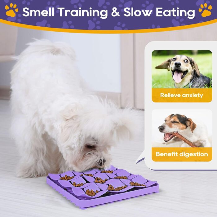 Силіконова килимок-нюхалка для собак, інтерактивна іграшка-головоломка, килимок для ласощів для собак, маленьких, середніх та великих порід, кроликів (фіолетовий) 20,3 x 20,3 см